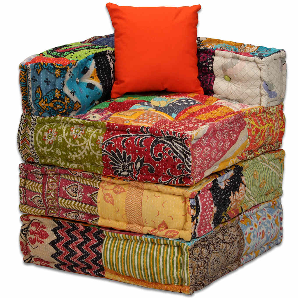 vidaXL Two-Seater Modular Patchwork Fabric Pouf