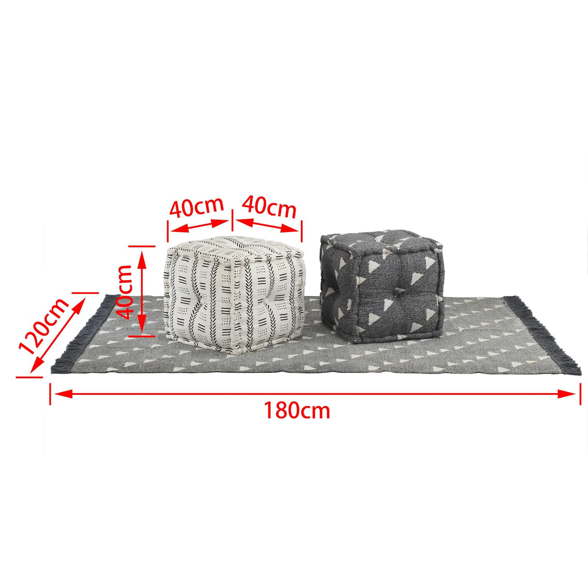 vidaXL Pouffes Geometric Grey and White 40 x 40 x 40 cm Fabric