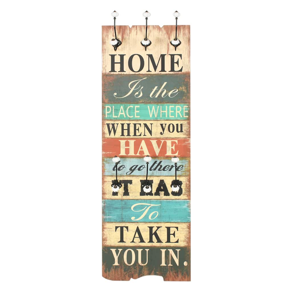 vidaXL Wall-Mounted Coat Rack with 6 Hooks HOME IS 120x40 cm