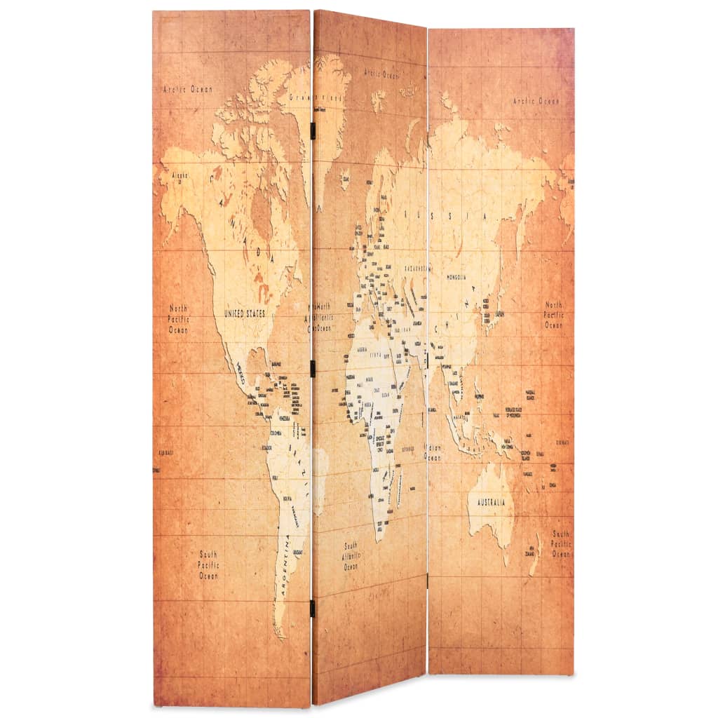 vidaXL Folding Room Divider World Map 120x170 cm Yellow