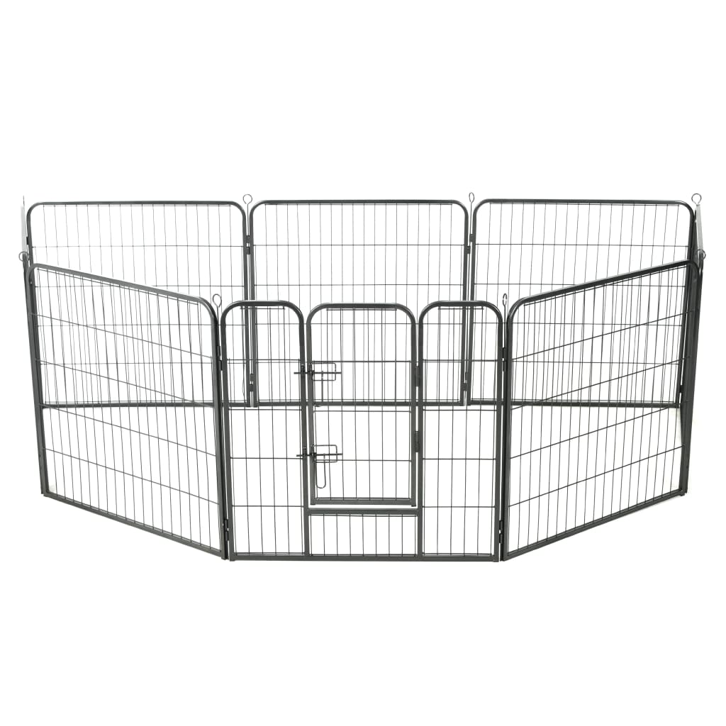 vidaXL Hondenren met 8 panelen 80x80 cm staal zwart