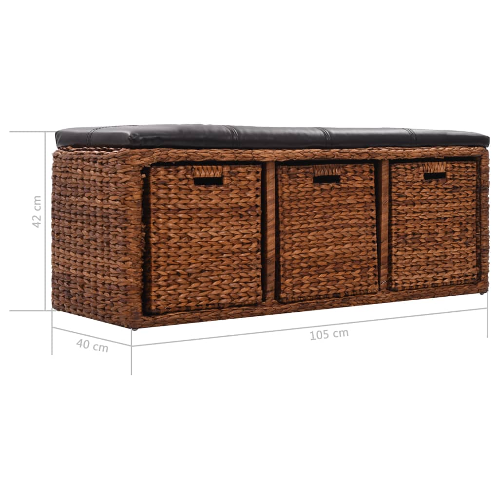 vidaXL Bench with 3 Baskets 105x40x42 cm Seagrass Brown