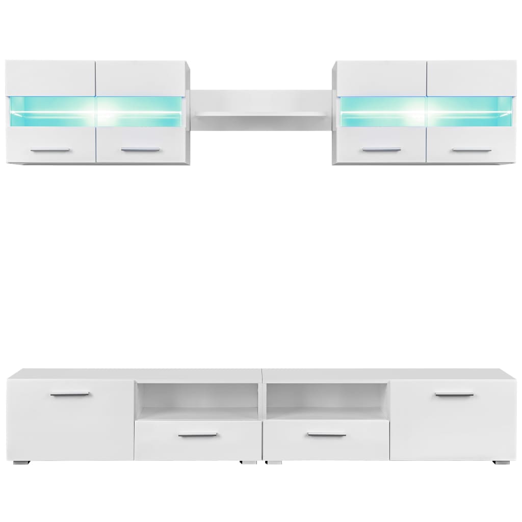 vidaXL TV Cabinet Set with LED Lights High Gloss White 5-piece