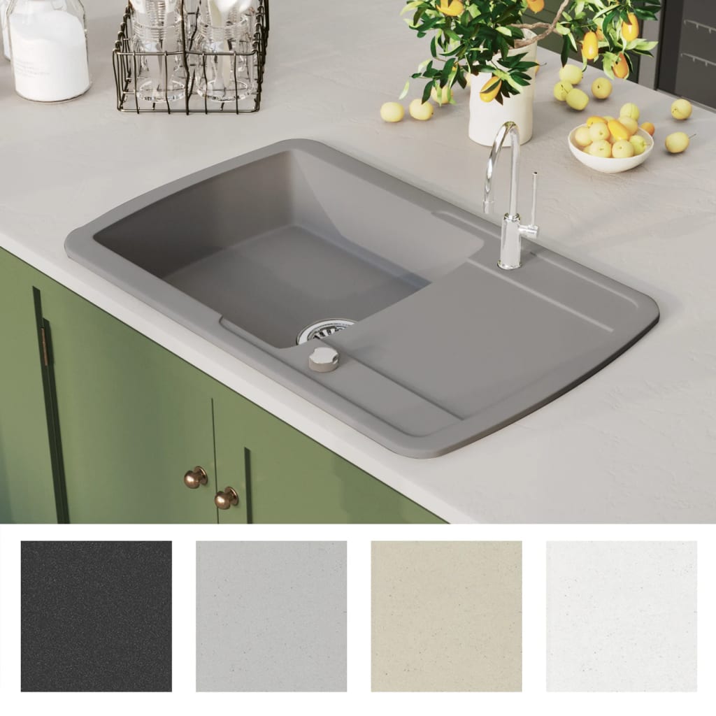 vidaXL Sink single bowl granite black