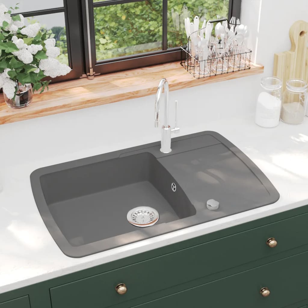 vidaXL Sink single bowl granite black