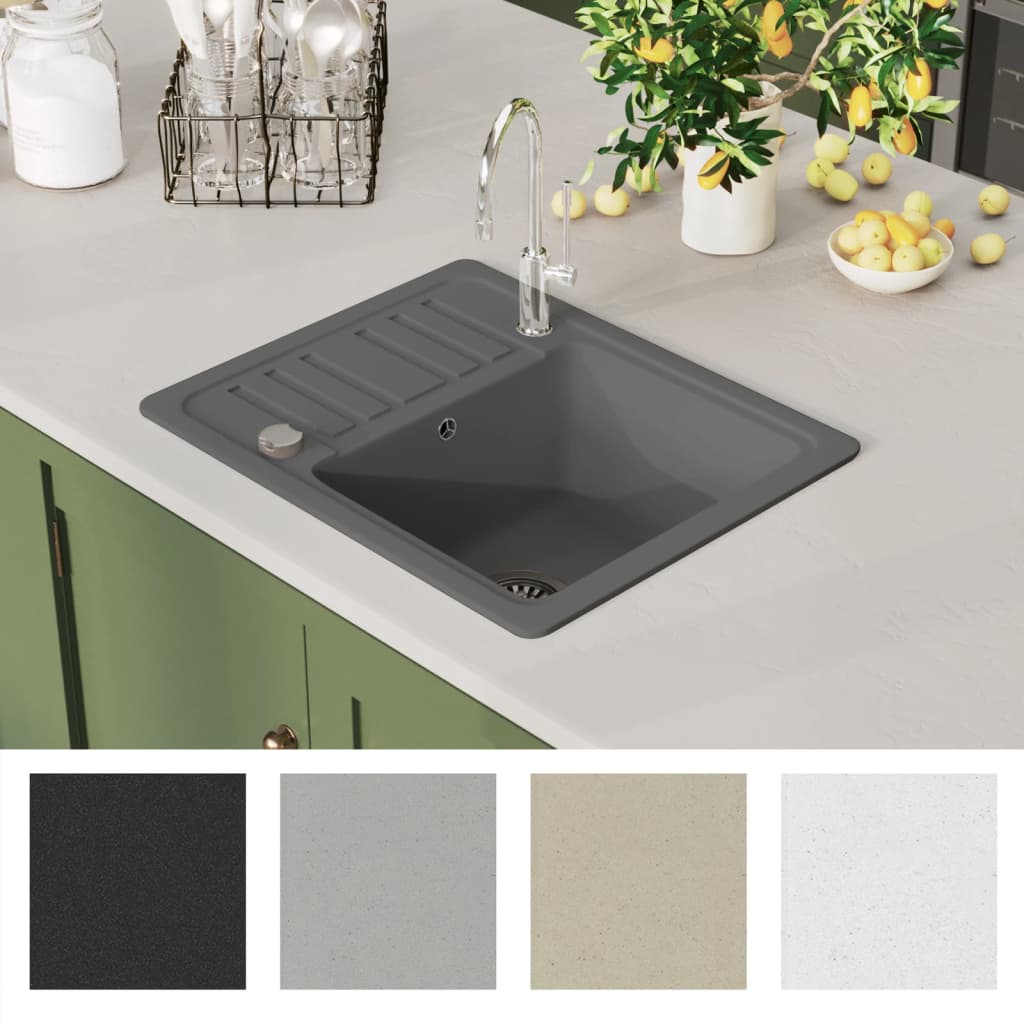vidaXL Sink single bowl granite black