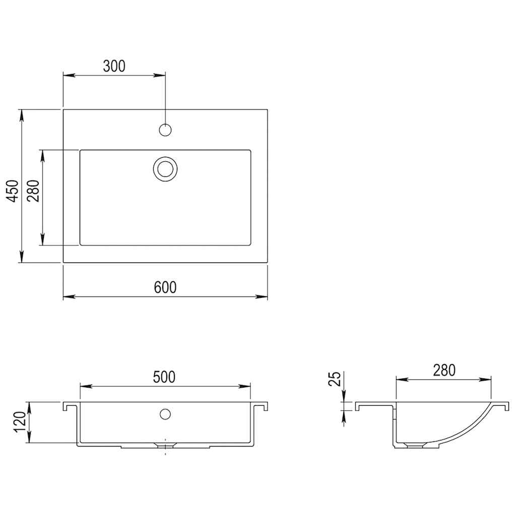 vidaXL Sink 600x450x120 mm granite black
