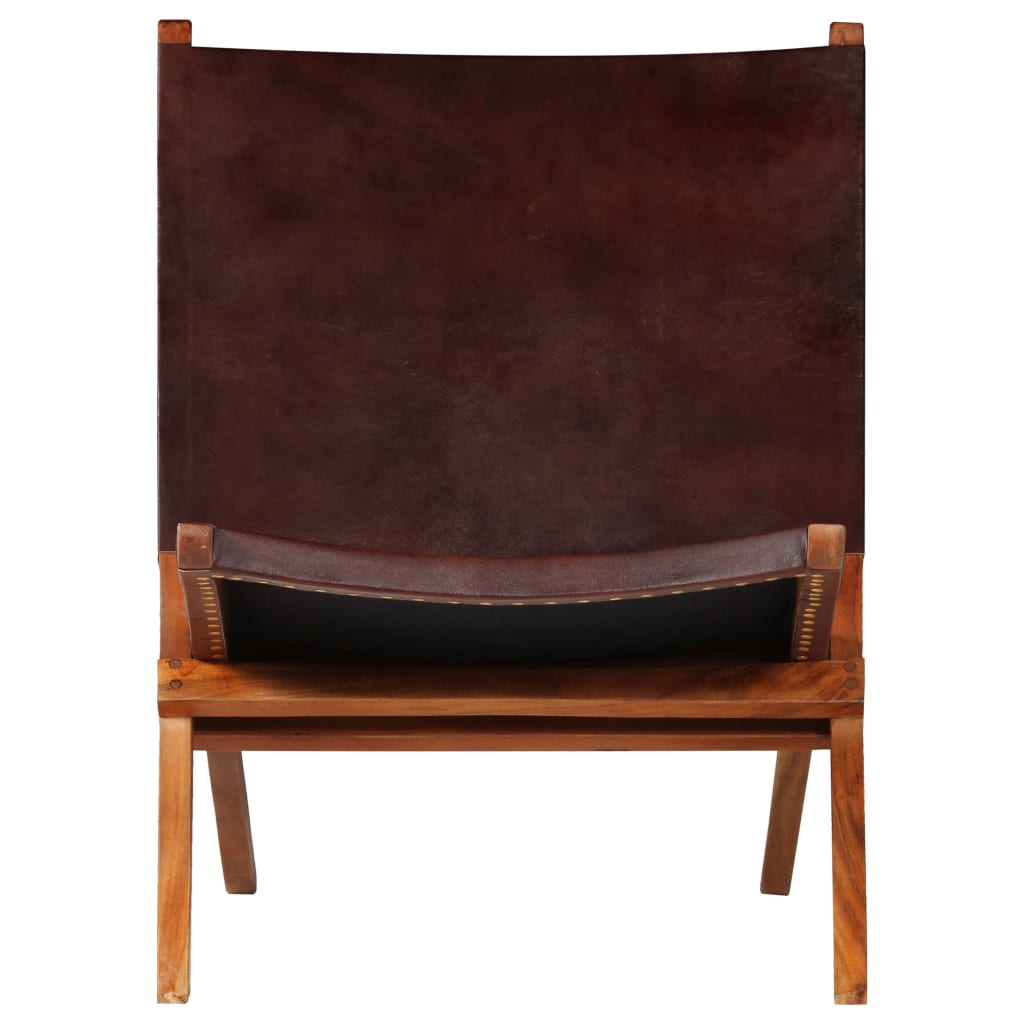vidaXL Folding Recliner Genuine Leather Brown