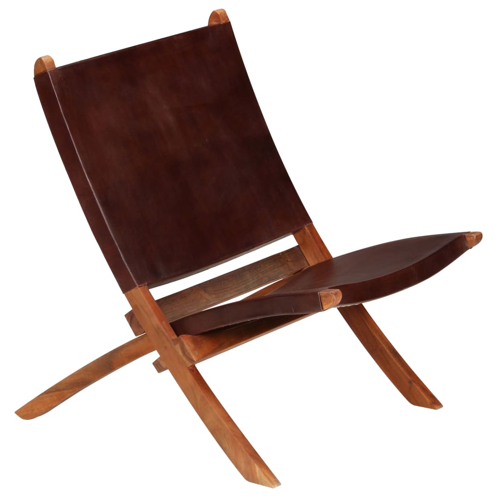 vidaXL Folding Recliner Genuine Leather Brown