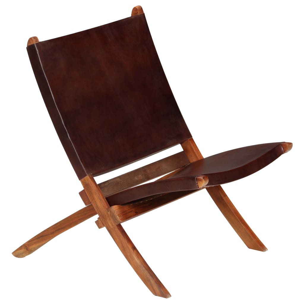 vidaXL Folding Recliner Genuine Leather Brown