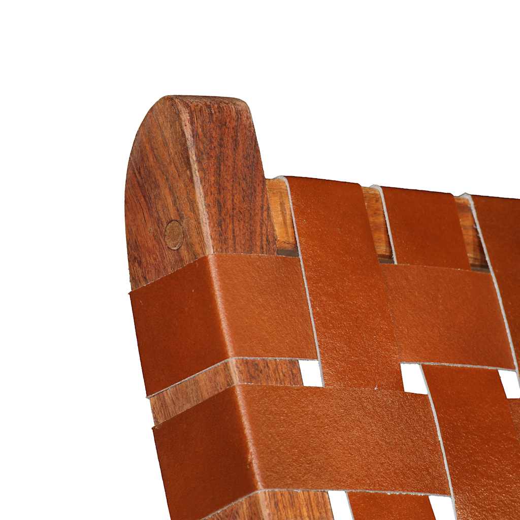 vidaXL Folding Chair Cross Striped Genuine Leather Brown