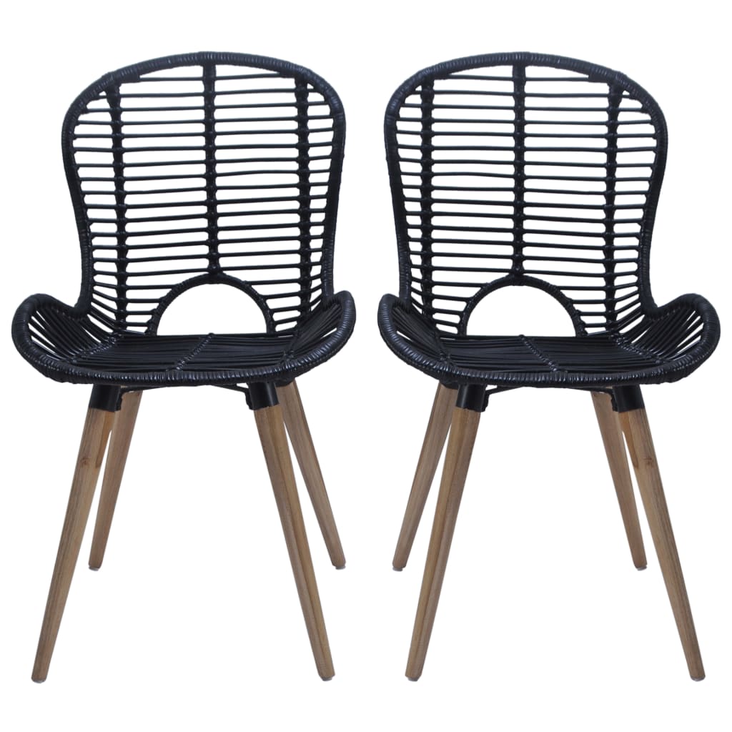 vidaXL Eetkamerstoelen 2 st natuurlijk rattan zwart