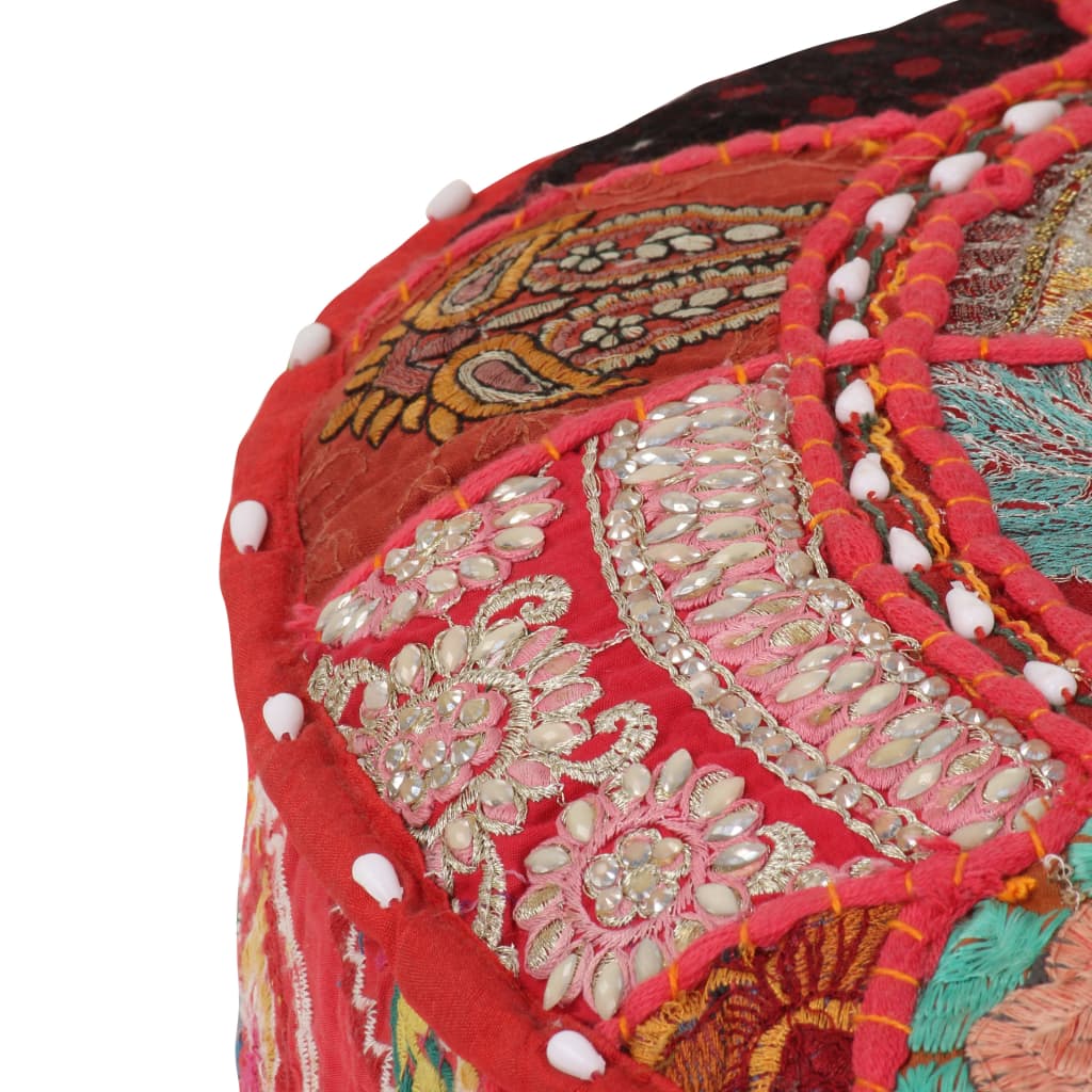 vidaXL Patchwork Round Handmade Pouf 40x20 cm Cotton Red
