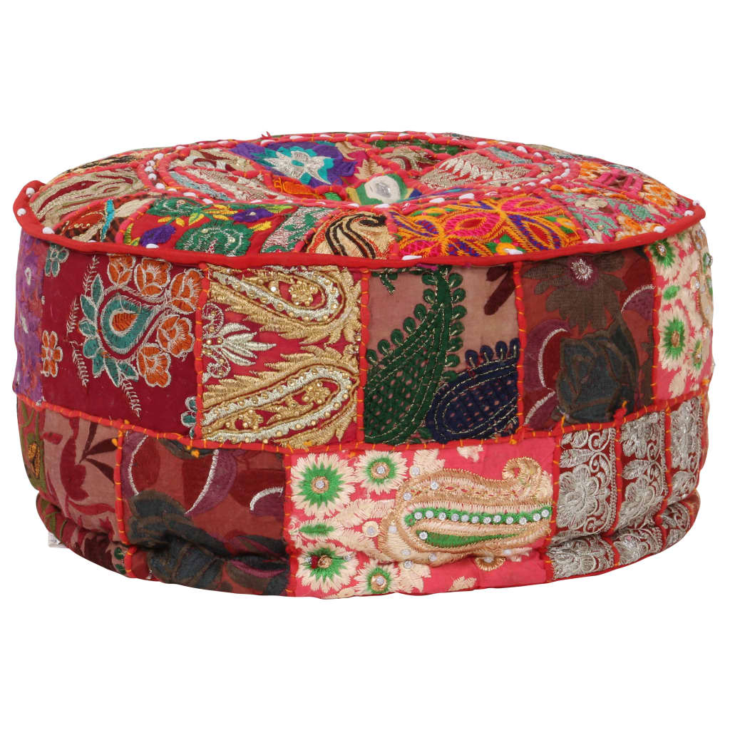 vidaXL Patchwork Round Handmade Pouf 40x20 cm Cotton Red