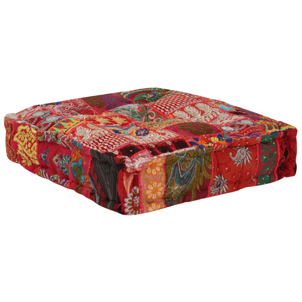 vidaXL Poef patchwork vierkant handgemaakt 50x50x12 cm katoen rood