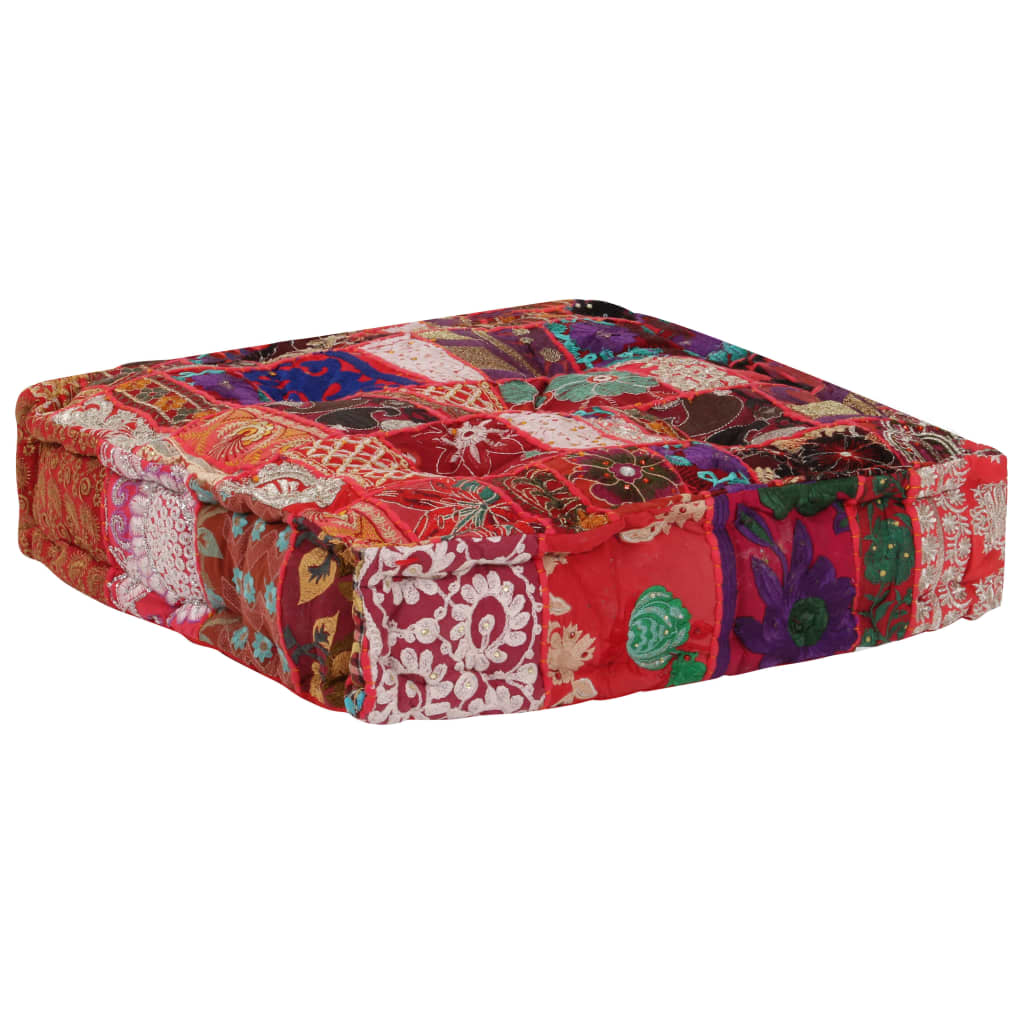 vidaXL Poef patchwork vierkant handgemaakt 50x50x12 cm katoen rood