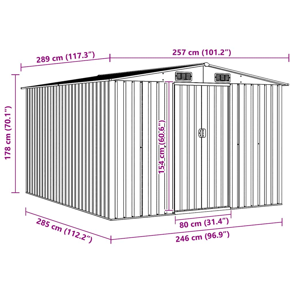 vidaXL Tuinschuur 257x298x178 cm metaal groen