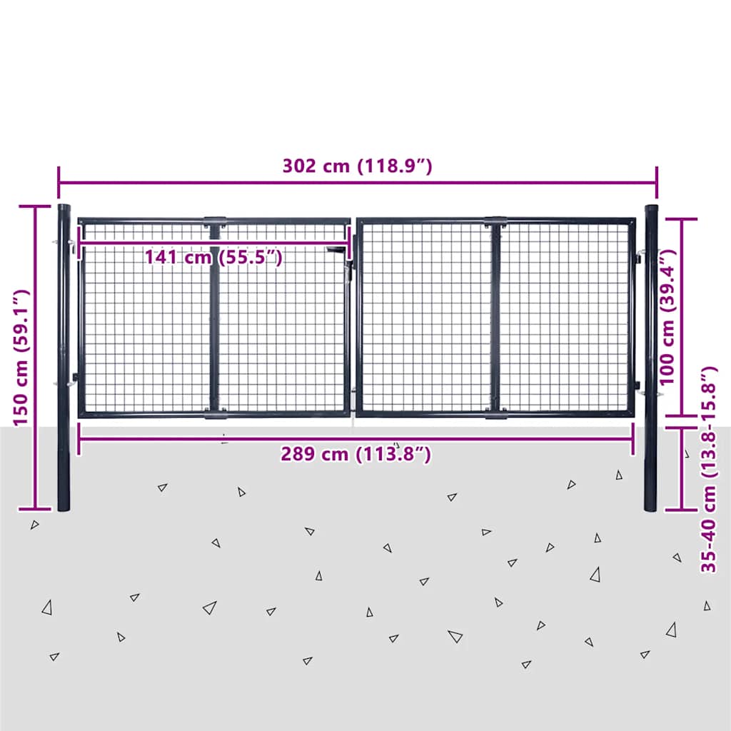 vidaXL Galvanized Steel Mesh Garden Fence 300x75 cm Grey