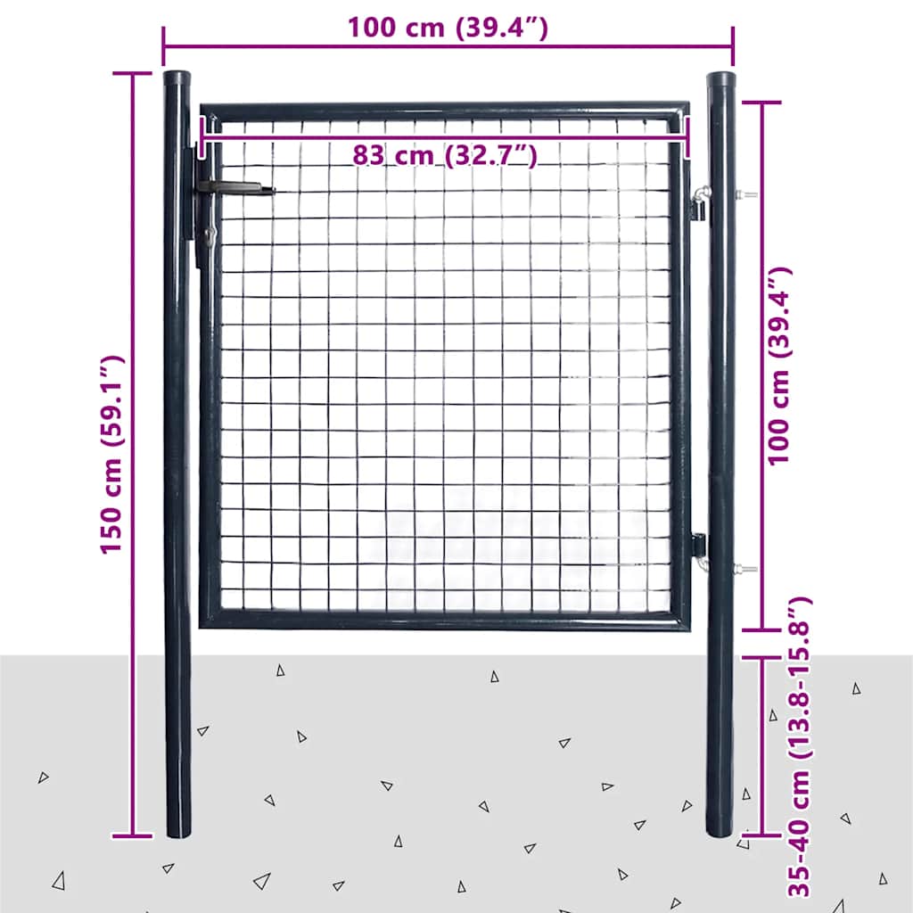 vidaXL Mesh Garden Fence Galvanized Steel 100x100 cm Gray