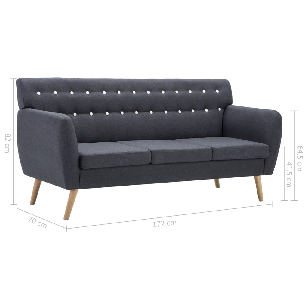 vidaXL Driezitsbank 172x70x82 cm stof donkergrijs