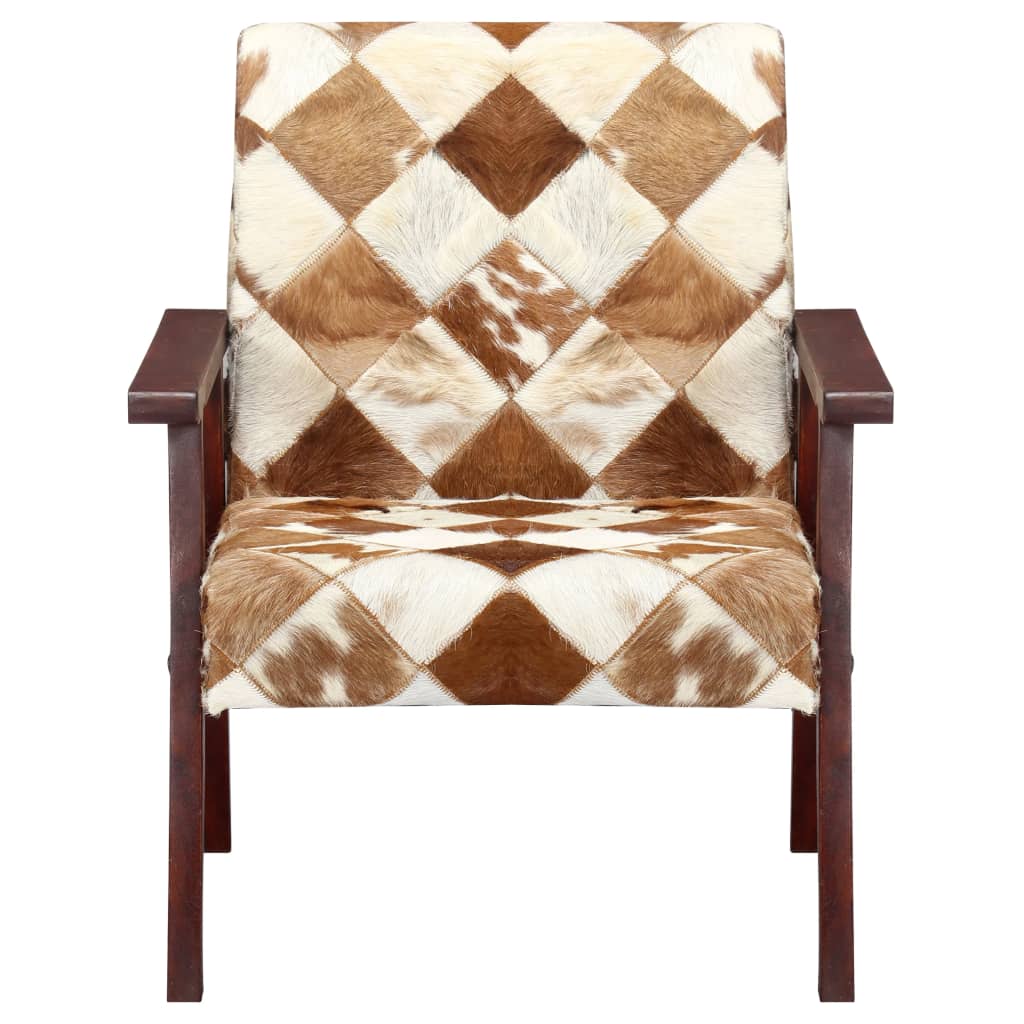 vidaXL Fauteuil echt geitenleer wit en bruin
