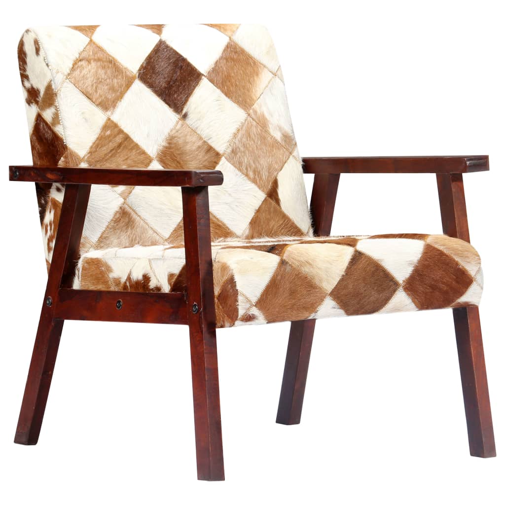 vidaXL Fauteuil echt geitenleer wit en bruin