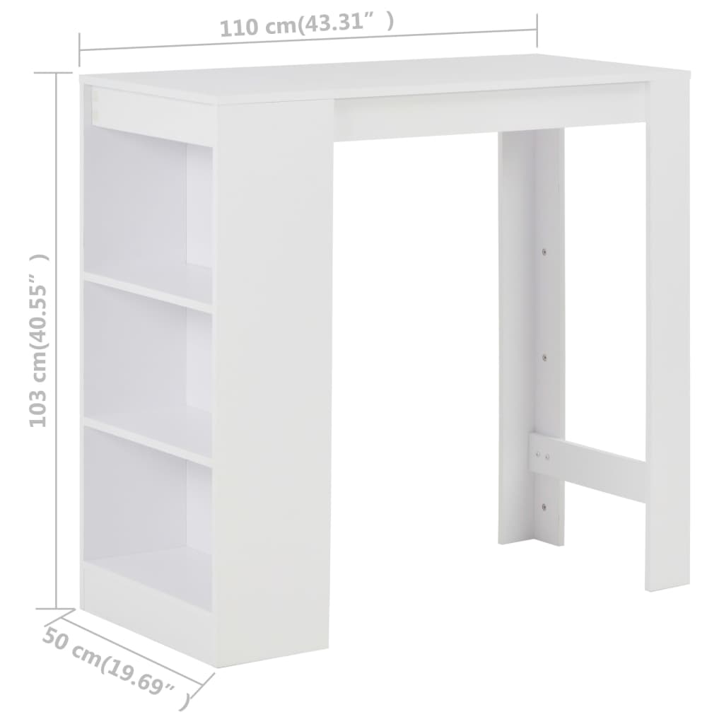 vidaXL Bar Table with Shelf 110x50x103 cm White