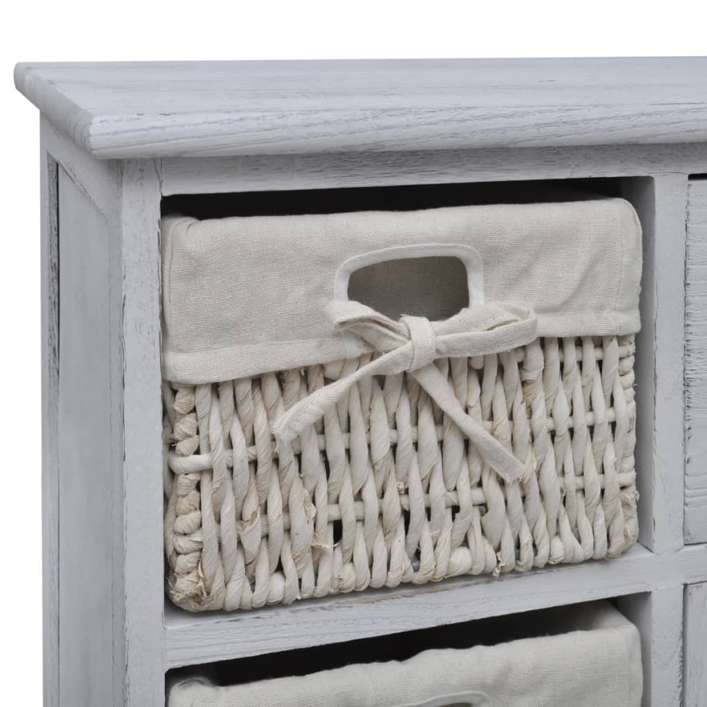 vidaXL Cabinet with 3 Woven Baskets on Left Wood White