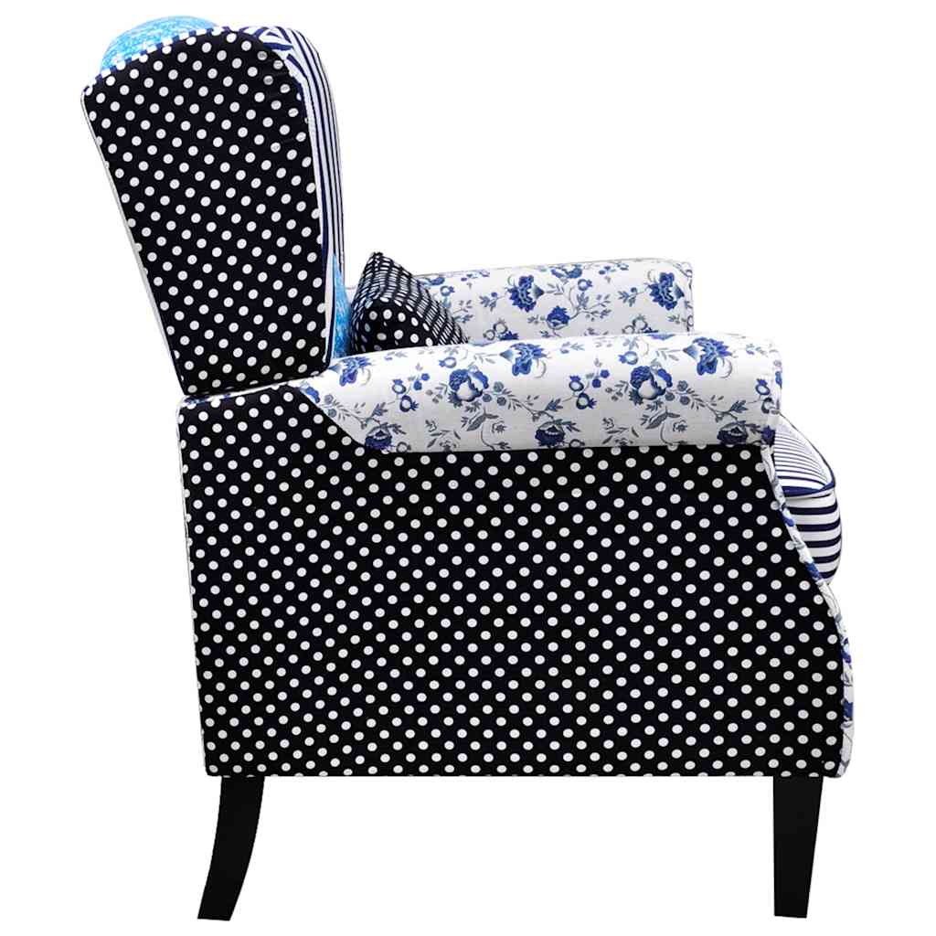 vidaXL Armchair with patchwork fabric blue/grey
