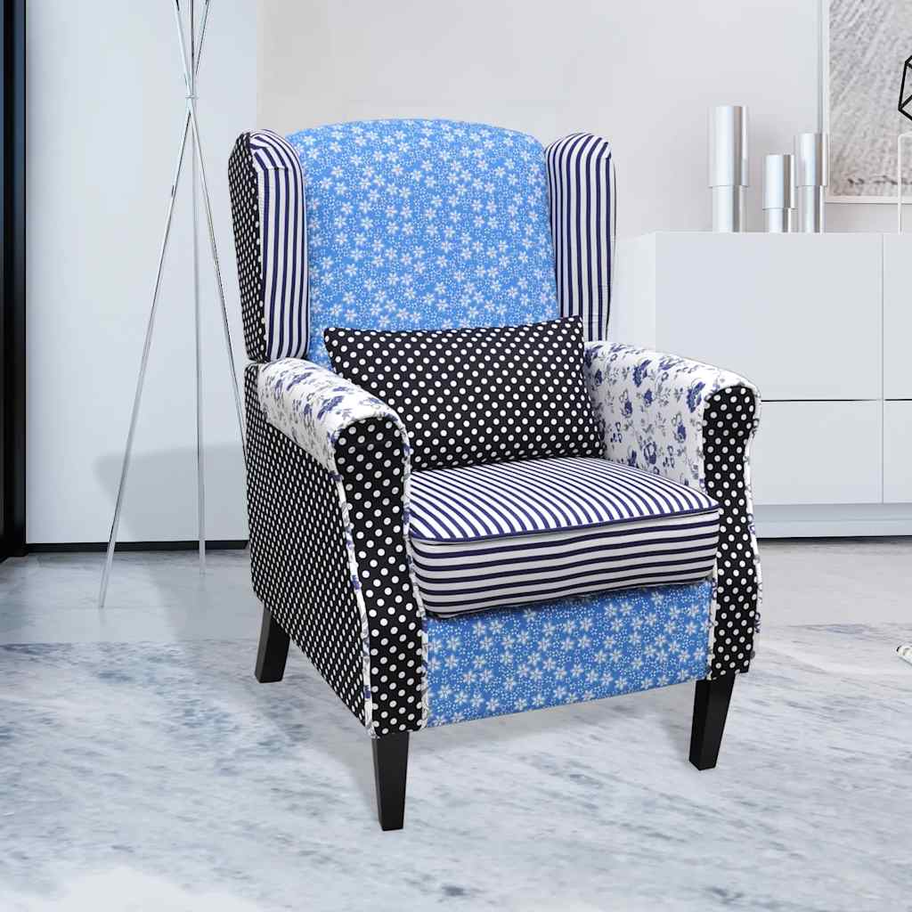 vidaXL Armchair with patchwork fabric blue/grey