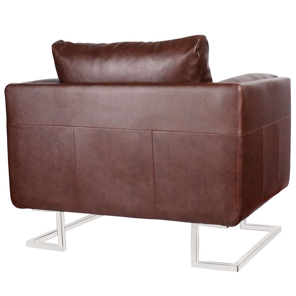 vidaXL Cube Armchair with Chrome Legs Faux Leather Brown