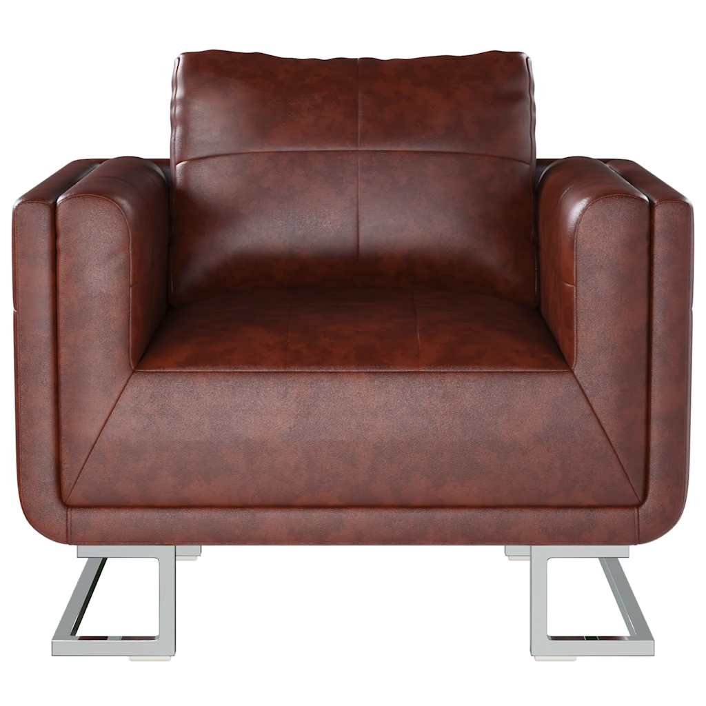 vidaXL Cube Armchair with Chrome Legs Faux Leather Brown