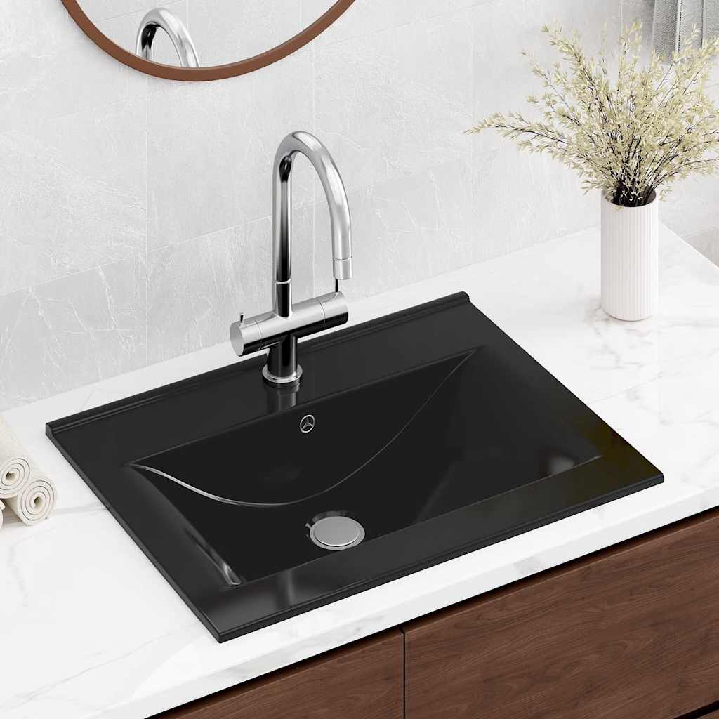 vidaXL Ceramic Rectangular Wash Basin 60x46 cm with Faucet Hole White