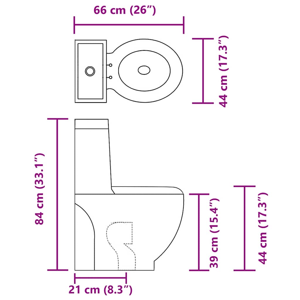 vidaXL Toilet round with bottom outlet ceramic black