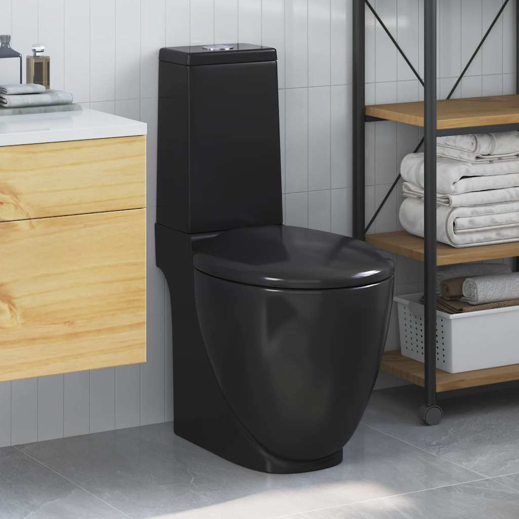 vidaXL Toilet round with bottom outlet ceramic black