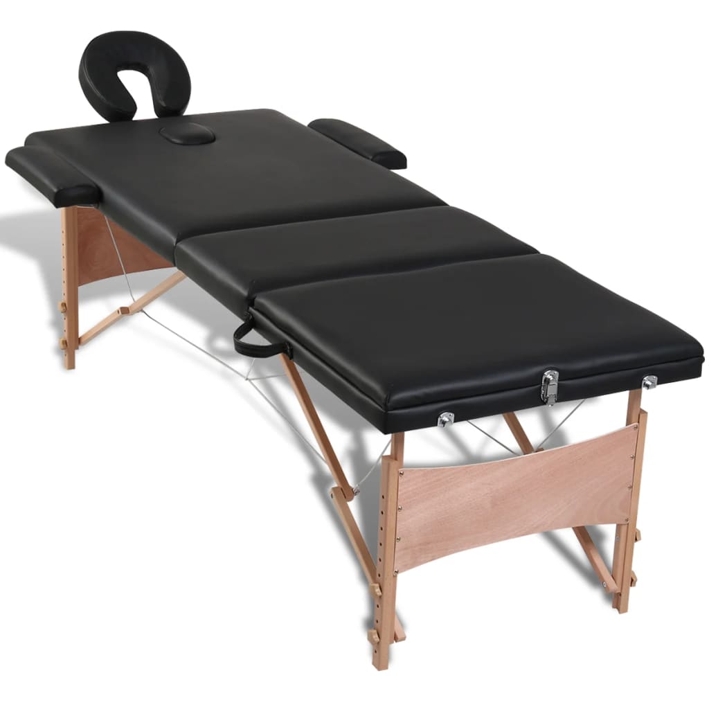 Inklapbare massagetafel 3 zones met houten frame (blauw)