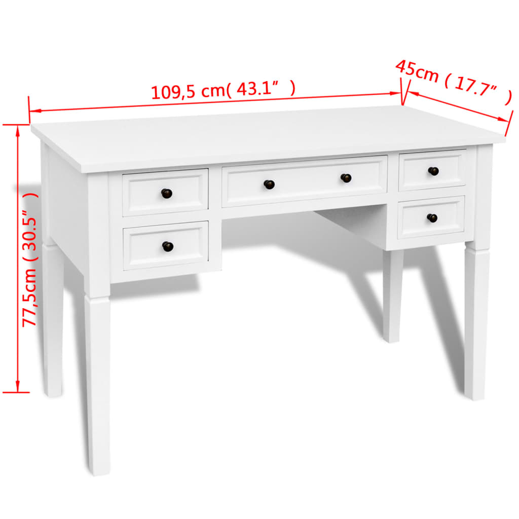 vidaXL Schrijftafel met 5 lades wit