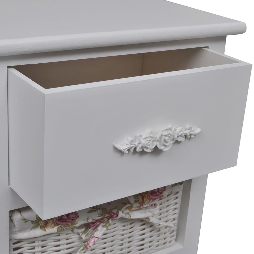 vidaXL Cabinet with 1 Drawer and 2 Baskets Paulownia Wood White