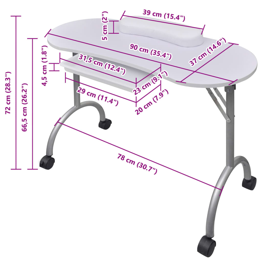 vidaXL Manicure Table Foldable with Wheels Black