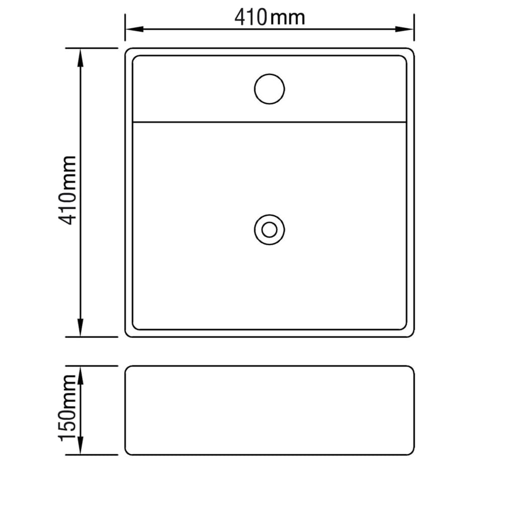 vidaXL Luxury Square Ceramic Wash Basin with Overflow and Faucet Hole 41x41 cm