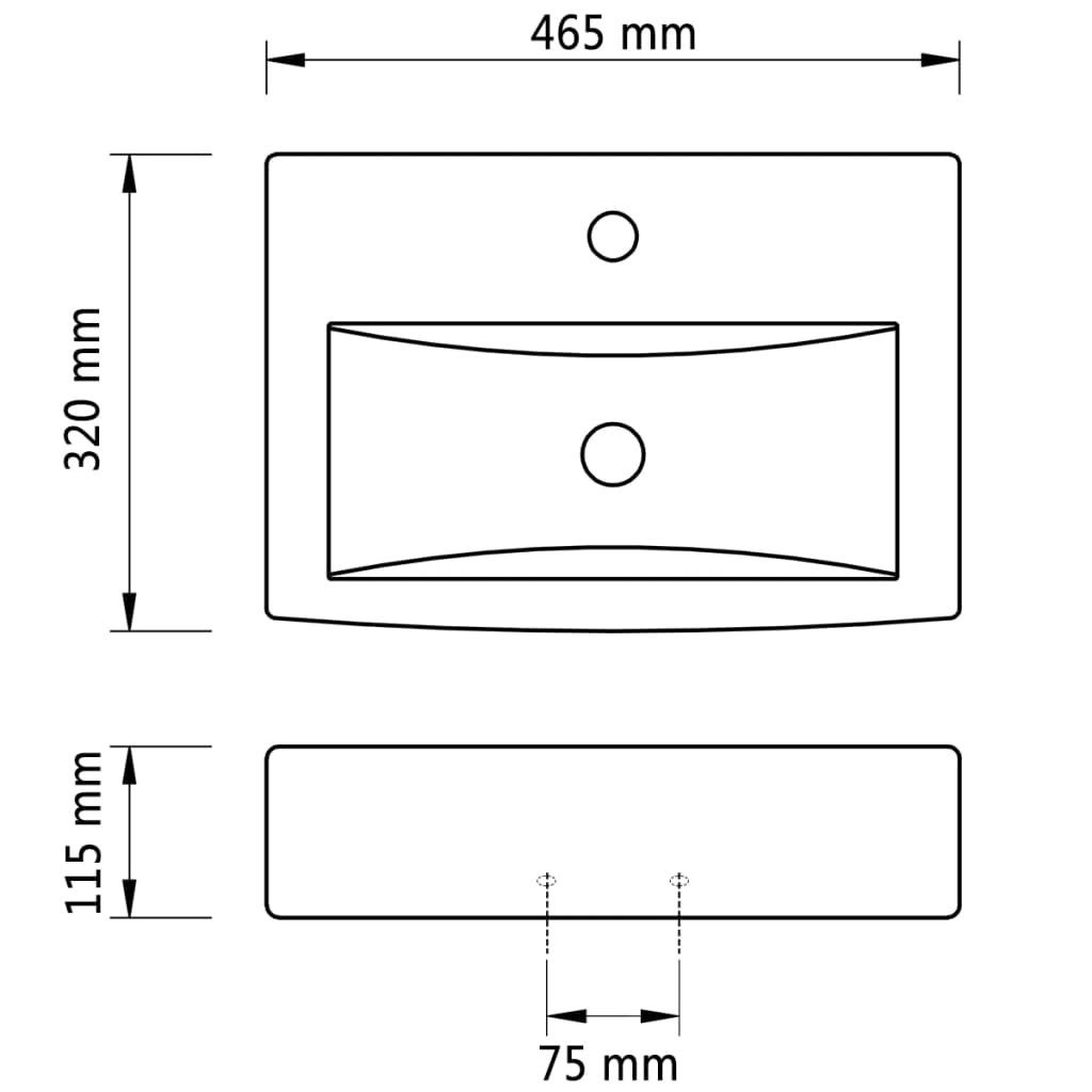 vidaXL Bathroom Sink with Faucet Hole and Overflow Black Rectangular Ceramic