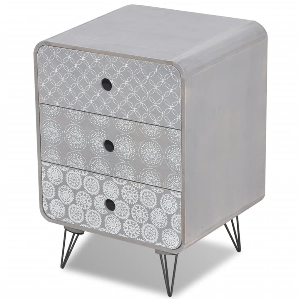 vidaXL Nightstand with 3 drawers grey