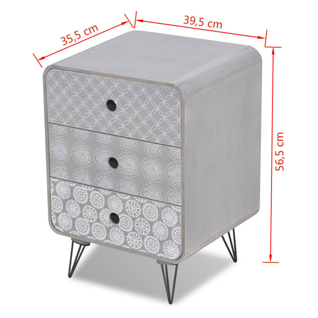 vidaXL Nightstand with 3 drawers grey