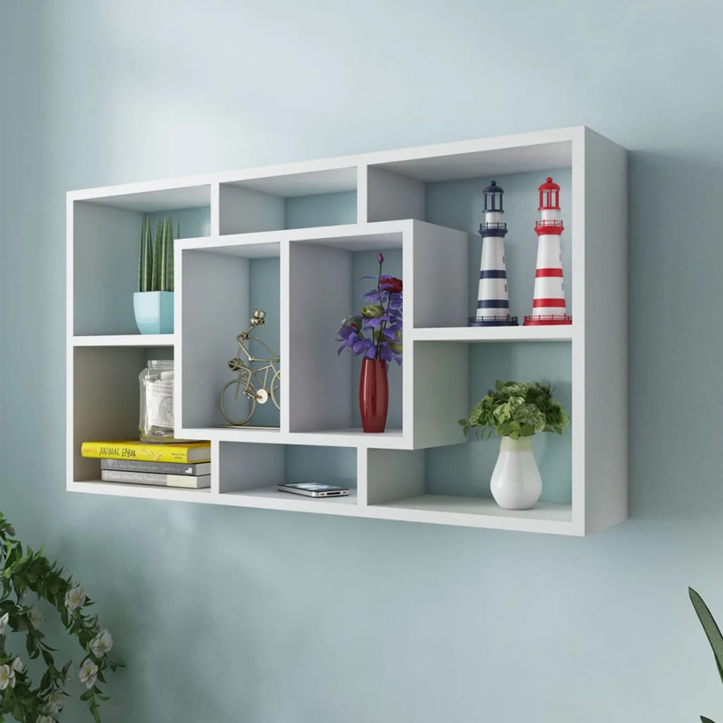 vidaXL Wandschap zwevend 8 vakken wit