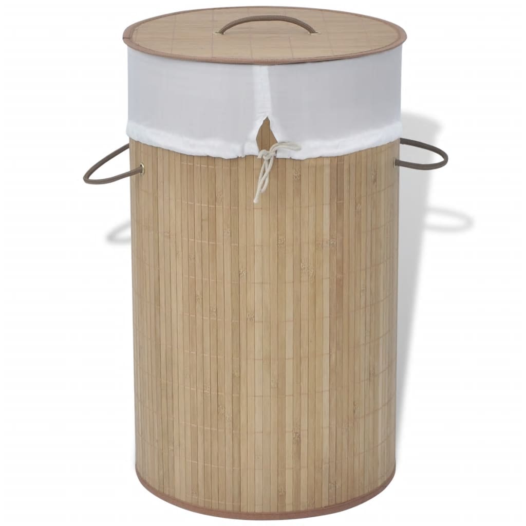 vidaXL Laundry Basket Round Bamboo Natural