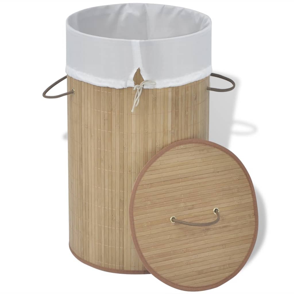 vidaXL Laundry Basket Round Bamboo Natural