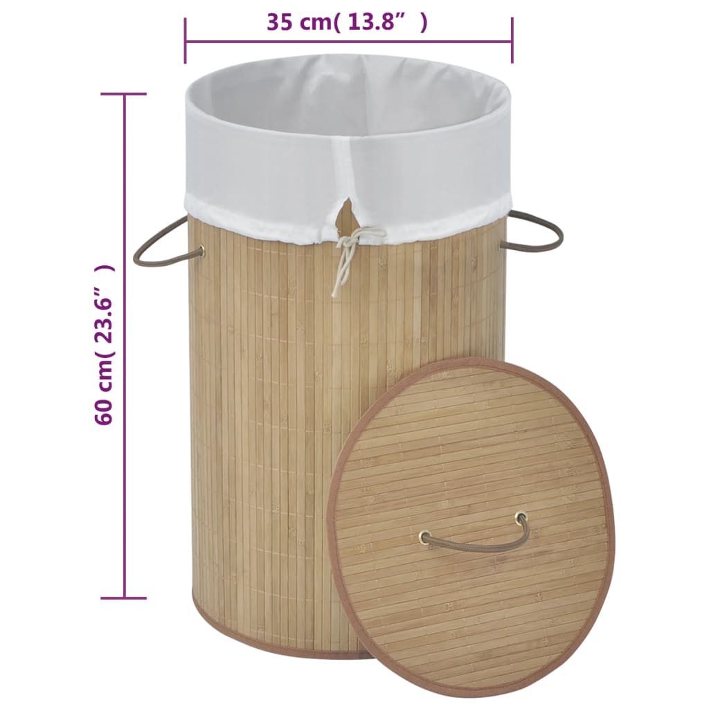 vidaXL Laundry Basket Round Bamboo Natural