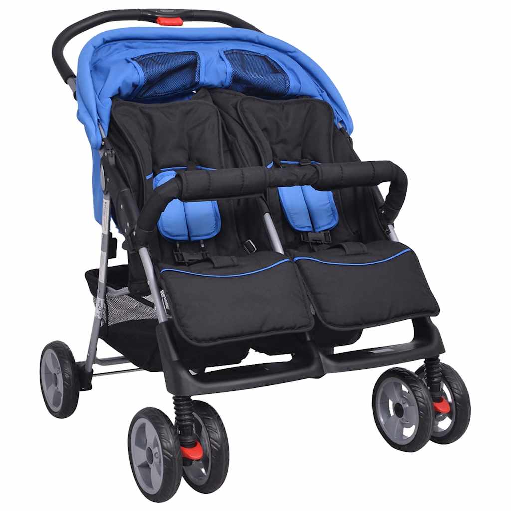 vidaXL Twin Stroller Steel Red and Black