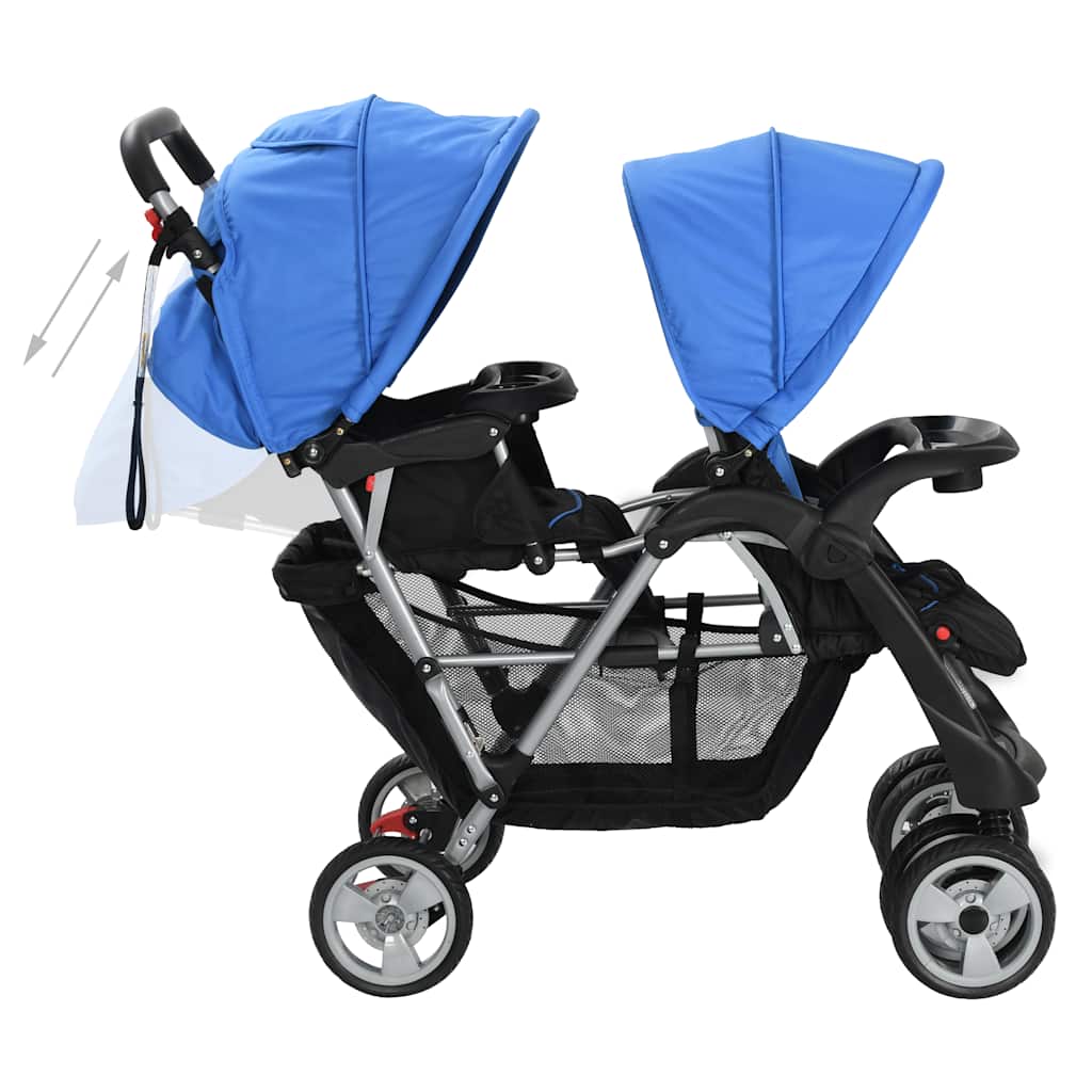 vidaXL Double Stroller Steel Red and Black