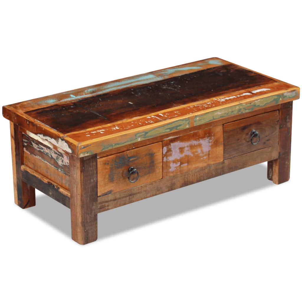 vidaXL Salontafel met lades 90x45x35 cm massief gerecycled hout